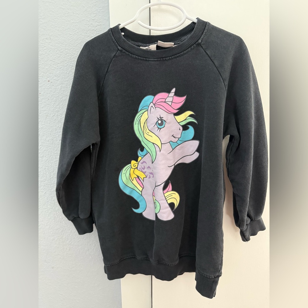Girls Zara My Little Pony gray Vintage wash oversized sweater. Size 6